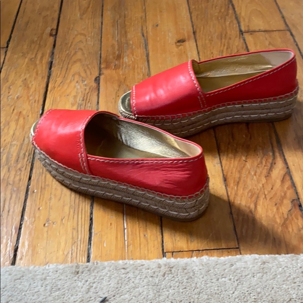 Prada open toe espadrilles in red leather